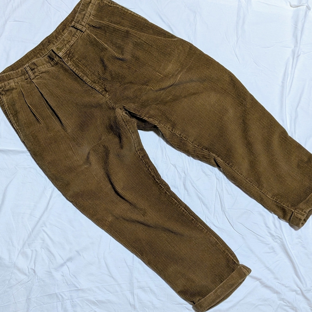 Jos. A. BANK Corduroy Pleated Pants Brown Cuffed 100% Cotton Vintage W38 L29